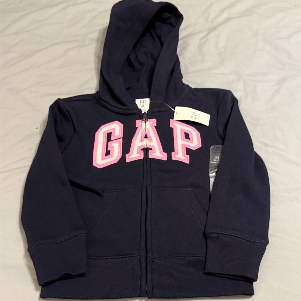 GAP Kids Navy Hoodie with Pink Logo